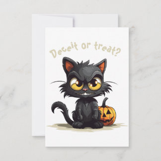 Deceit or Treat? Funny Evil Black Cat Halloween Thank You Card