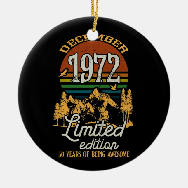 December 1972 Sunset 50 Years Old 50th Birthday Ceramic Ornament (Front)