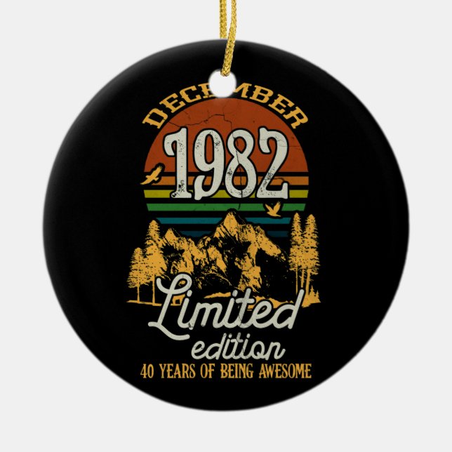 December 1982 Sunset 40 Years Old 40th Birthday Ceramic Ornament (Front)