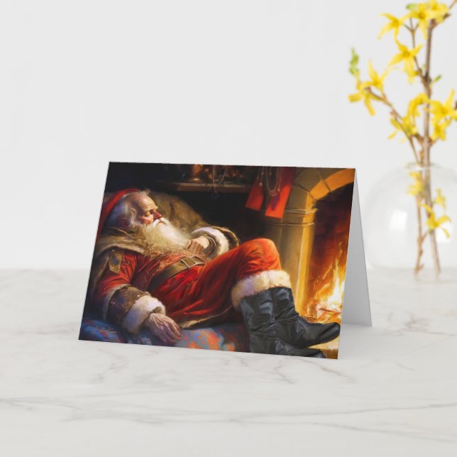 December 26th Resting Santa by the Fireplace Chris Card (Yellow Flower)
