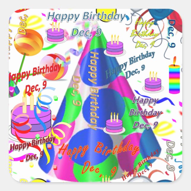 December, 9 Kids Birthday Stickers (Front)