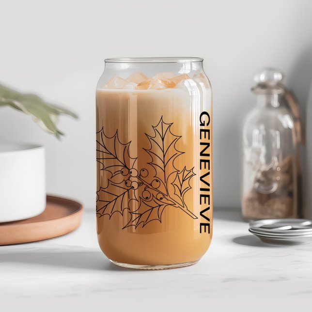 December Birth Flower Holly with Custom Name Can Glass (Creator Uploaded)