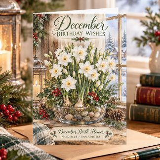 December Birth Flower Paperwhite Narcissus Birthda Card
