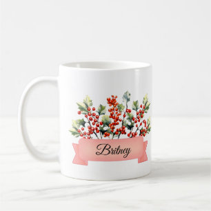 December Birth Holly Flower Personalized Coffee Mug