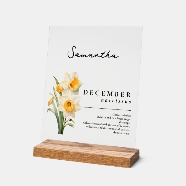 December Birth Month Flower Narcissus Personalized Acrylic Sign (Angle)