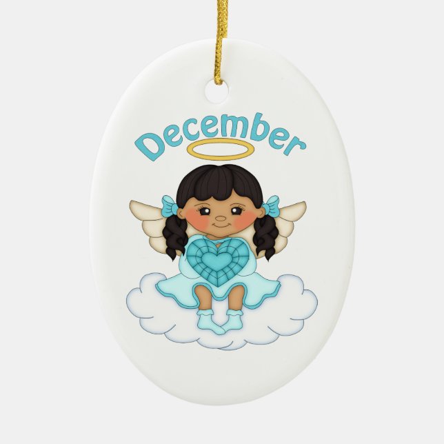 December Birthstone Angel Black Ceramic Ornament (Front)