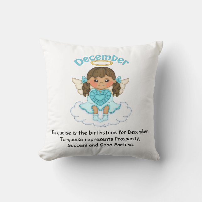 December Birthstone Angel Brunette Throw Pillow (Front)