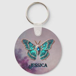 December Birthstone Keychain - Blue Zircon Moth 