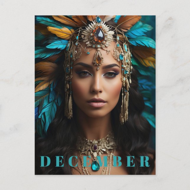 *~* DECEMBER Boho Headdress Turquoise Zircon AP53 Postcard (Front)