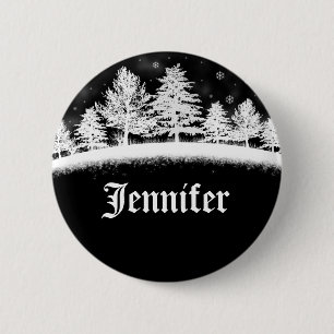 December Company Party Name Tags Black 2 Inch Round Button
