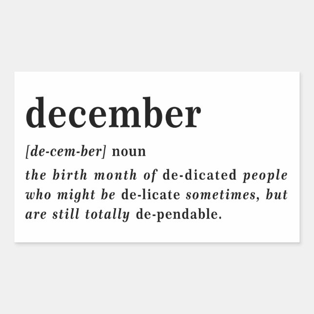 December Definition Birthday Sticker (Front)