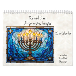 December Hanukkah Theme Stained Glass AI-generated Calendar