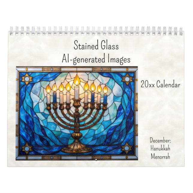 December Hanukkah Theme Stained Glass AI-generated Calendar (Cover)