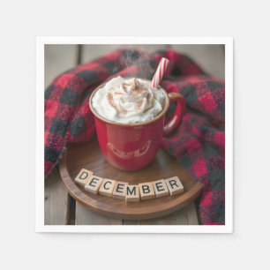 December Hot Chocolate With Plaid Blanket Napkin