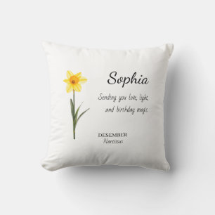 December Narcissus Personalized Birthday Throw Pillow