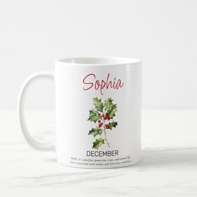 December Personalized Birth Flower Coffee Mug (Left)