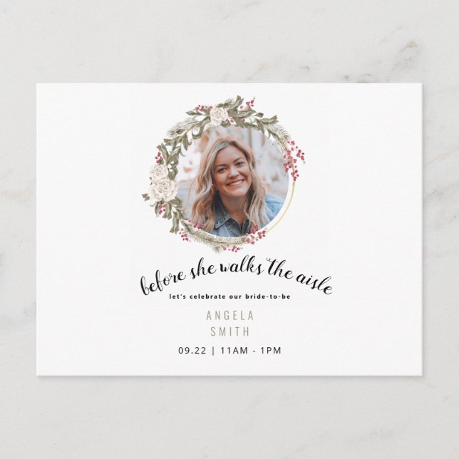 December Photo Bridal Shower Invitation Postcard (Front)