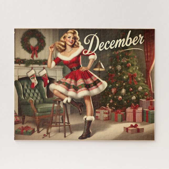 December Retro Christmas Blonde Pin-Up Girl Jigsaw Jigsaw Puzzle (Horizontal)