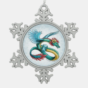 December’s Birthstone Dragon: Turquoise Snowflake Pewter Christmas Ornament