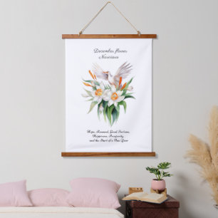 December’s Narcissus Flower with Floral Bird Hanging Tapestry