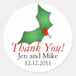 December Wedding Thank You Stickers Holly Ornament