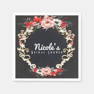 December Winter Wedding Holly Berry Floral Elegant Napkin