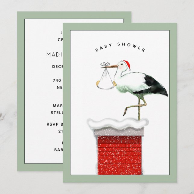 Décembre Baby shower de Noël Invitation (Devant / Derrière)