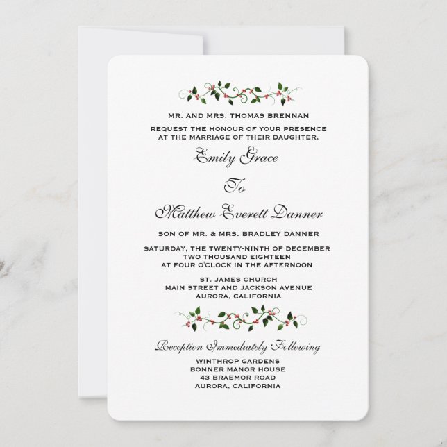 Décembre Fête Mariage d'hiver Invitation officiell (Devant)