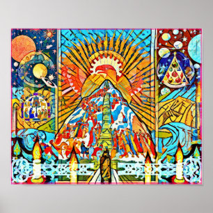 Décembre Naïf Art populaire Hiver Poster de célébr