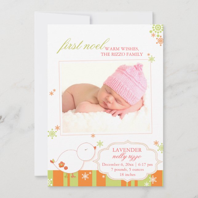 Décembre Nouveau bébé fille Faire-part de naissanc (Devant)