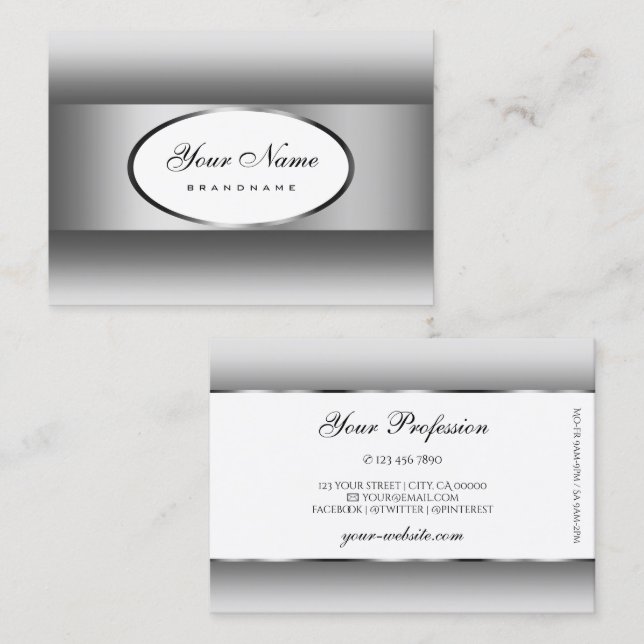 Decent Silver Grey White Ombre Oval Shape Frame Business Card (Front/Back)