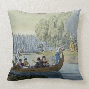 Deception of Captain Wallis by Queen Oberea, plate Throw Pillow