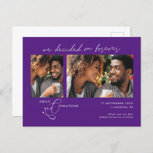 Decided on Forever 2 photo Purple Save Date Announcement Postcard