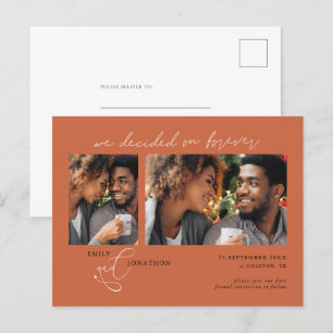 Decided on Forever 2 photo Terracotta Save Date Announcement Postcard