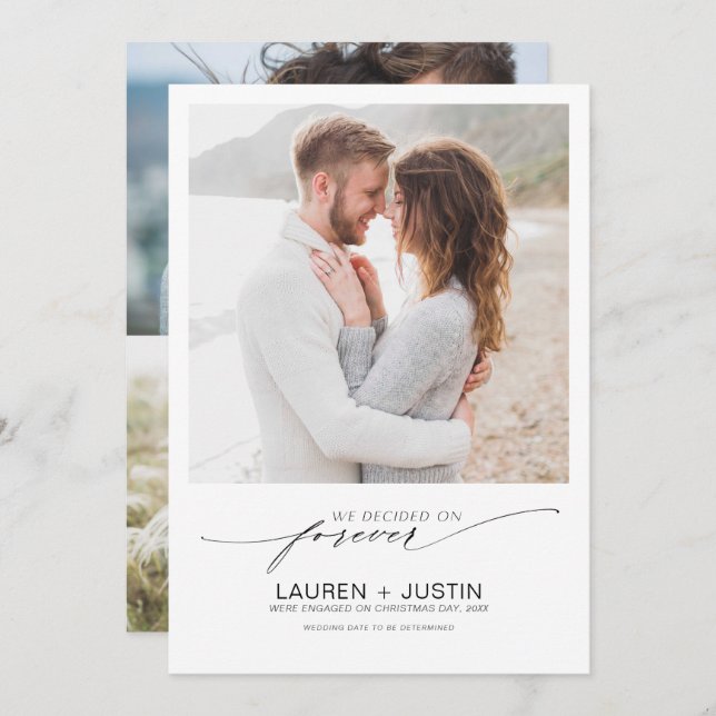 Decided on Forever Black White 2 Photo Engagement Invitation (Front/Back)