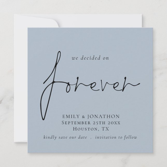 Decided on Forever Blue Square Save The Date Card (Front)