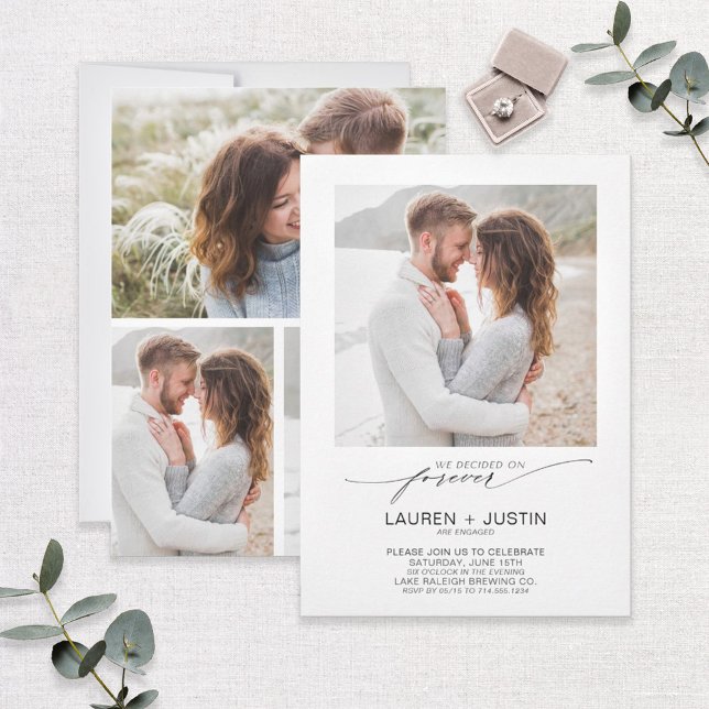 Decided on Forever Modern 4 Photo Engagement Party Invitation (Creator Uploaded)