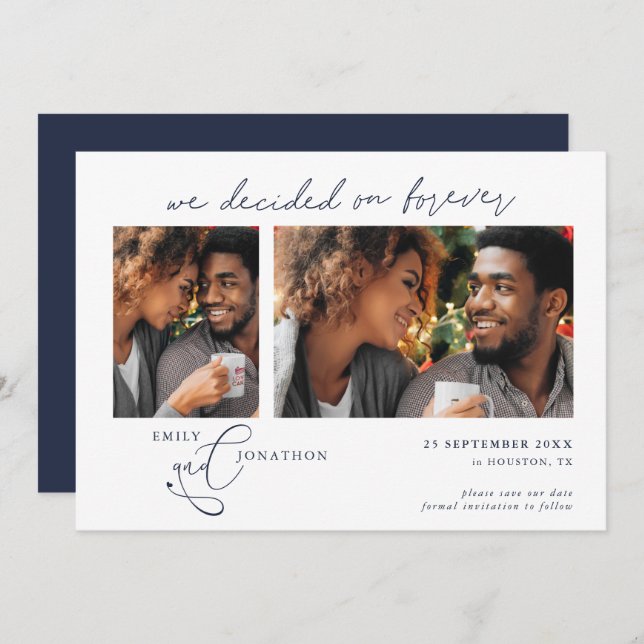 Decided on Forever Script 2 photos Navy Blue Save The Date (Front/Back)