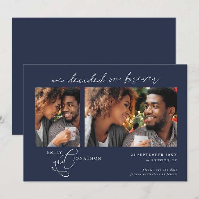 Decided on Forever Script 2 photos Navy White Save The Date (Front/Back)