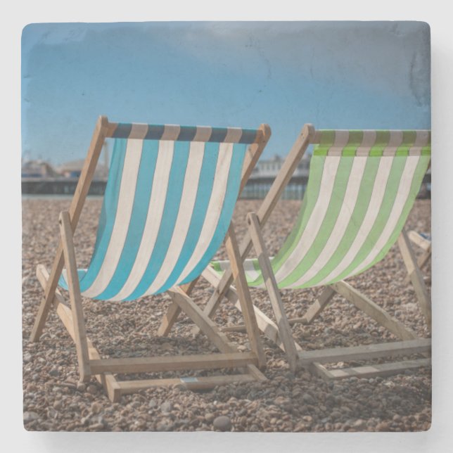 Deck Chairs Looking At The Sea Stone Coaster (Front)