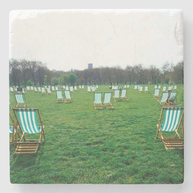 Deck Chairs Spread Out In Green Park, London Stone Coaster (Front)