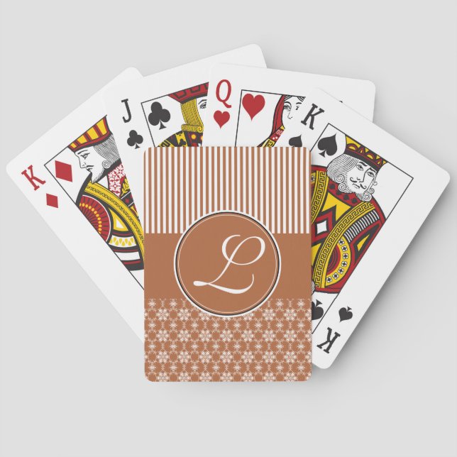 Deck of Cards, Custom Monogram Brown Pattern Playing Cards (Back)