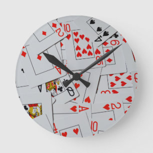 Deck Of Scatter Playing Cards Pattern, Round Clock