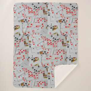 Deck Of Scattered Playing Cards Pattern, Sherpa Blanket