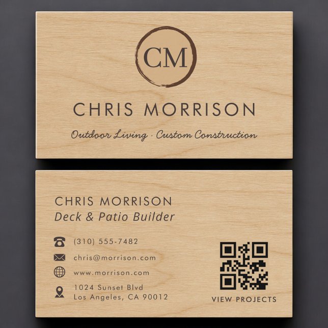 Deck & Patio Builder Wood QR Code Professional Business Card (Creator Uploaded)