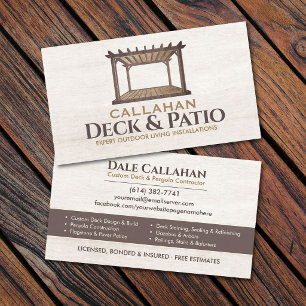 Deck & Patio Contractor Rustic Wood Business Card