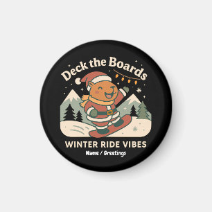 Deck the Boards Cute Santa Capybara Snowboarding Magnet