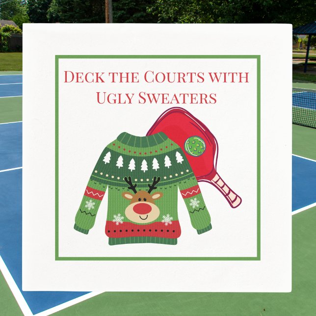 Deck the Courts Ugly Pickleball Ugly Sweater Party Napkin (Creator Uploaded)