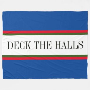 DECK THE HALLS Blue Red Green White Stripes Fleece Blanket