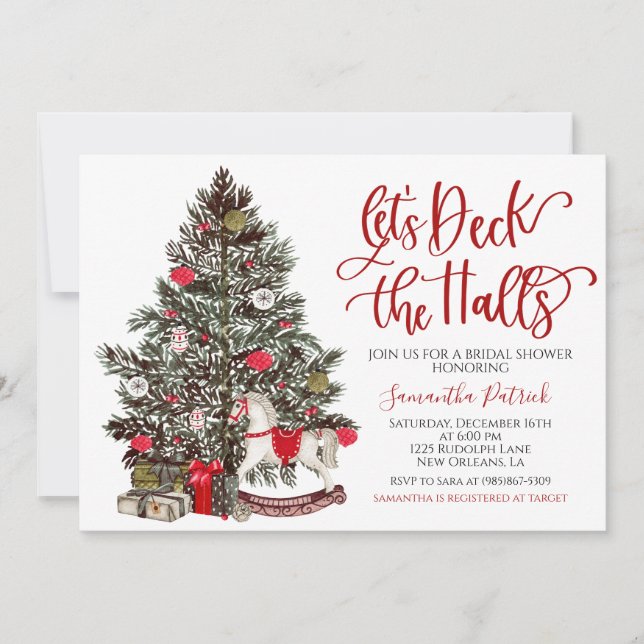 Deck the Halls Christmas Bridal Shower Invitation (Devant)